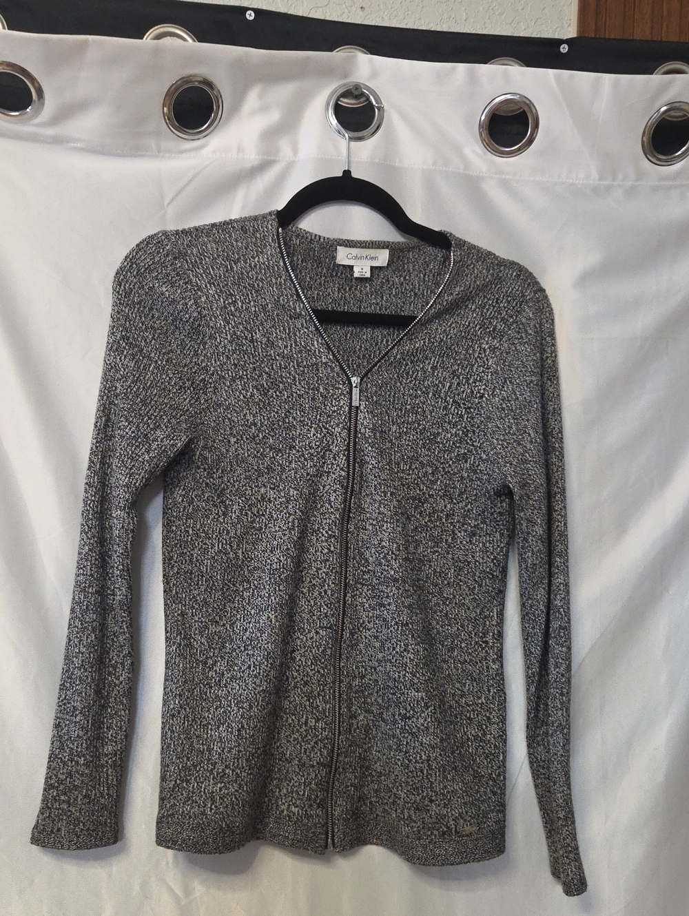Calvin Klein Black & White Marled Zip Cardigan Small Size [1651]